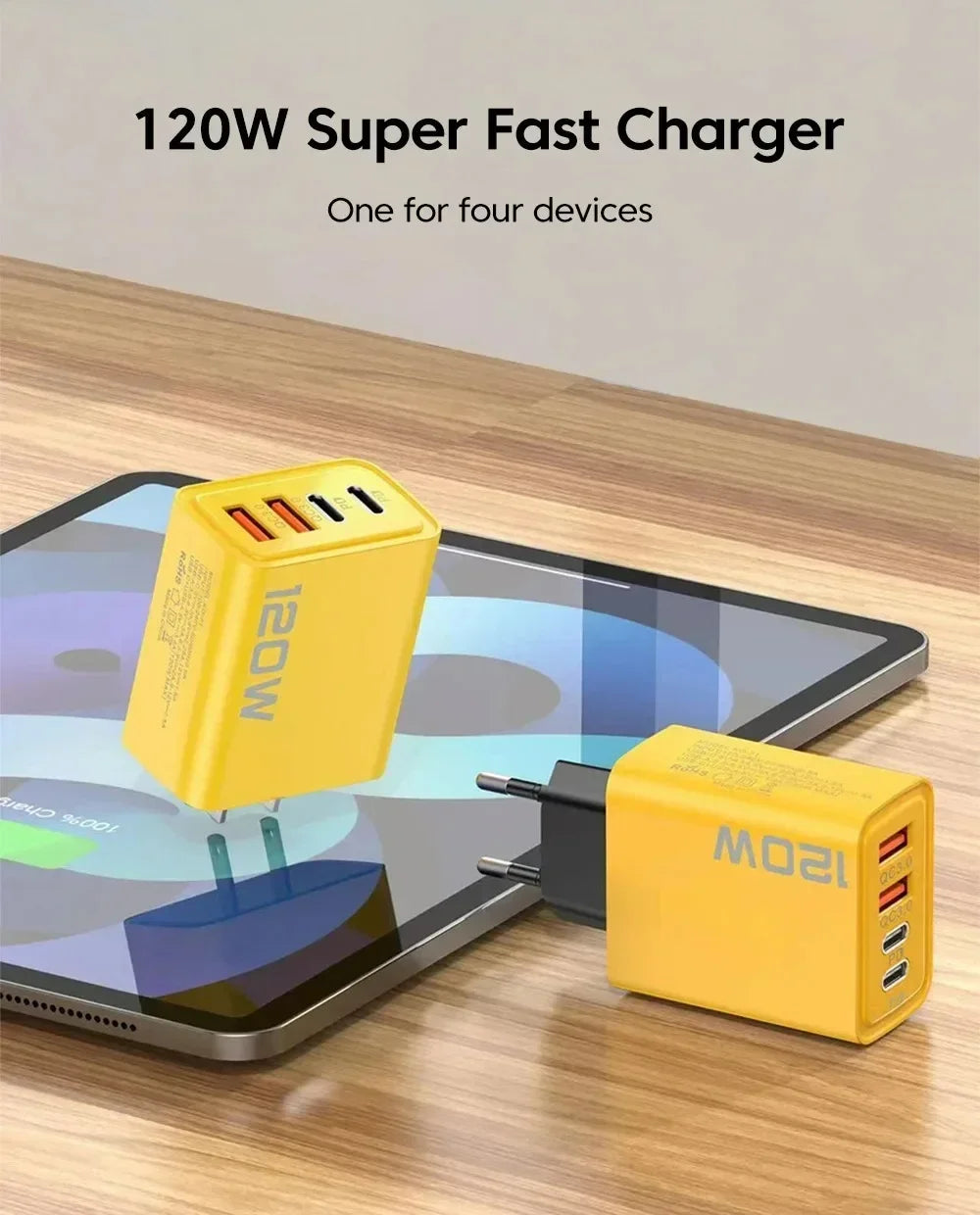 Total 120W Fast Charging Quick Charger PD USB Type-C Wall Adapter for iPhone 16/15/14 Xiaomi Huawei Redmi Oneplus Phone Charger