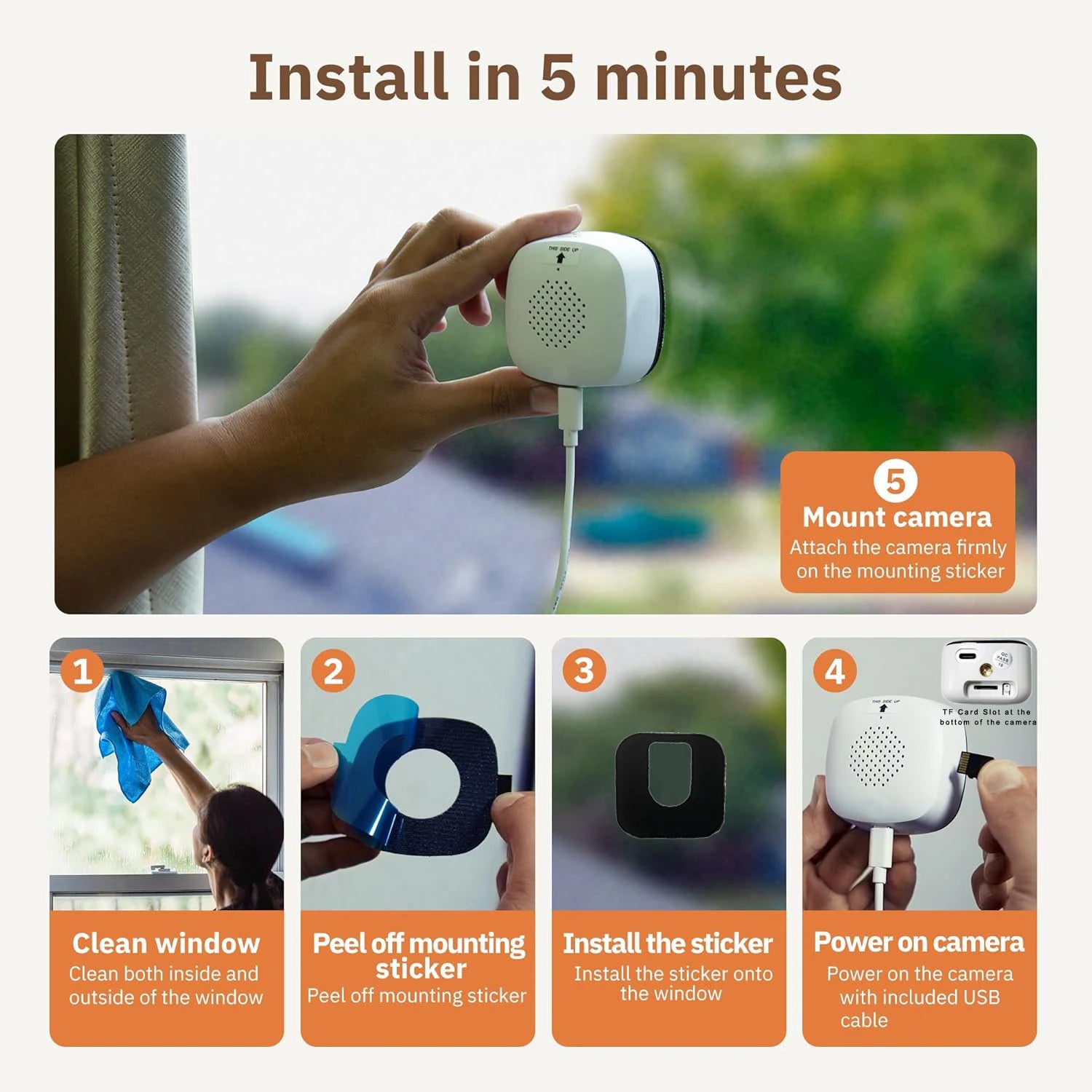 2PCS/1PCS HEIYOUCAM Window Camera-Replaces Outdoor Cameras | 2.4/5GHz Wi-Fi | 3MP HD | Full-Color Night Vision Thru Window
