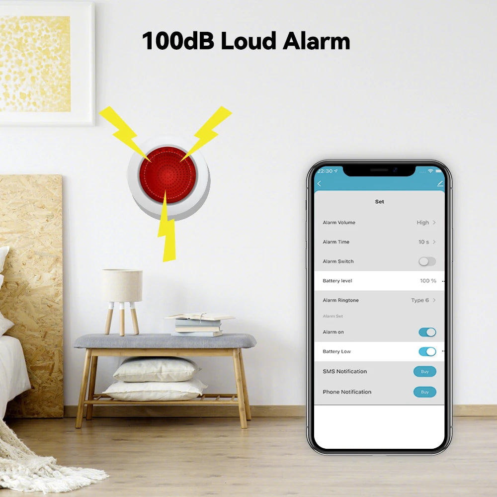 Meian Tuya 100dB Siren Alarm Wireless Sirena Alarma Linkage Security Protection Control Via Smart Life APP ZigBee 3.0 Gateway