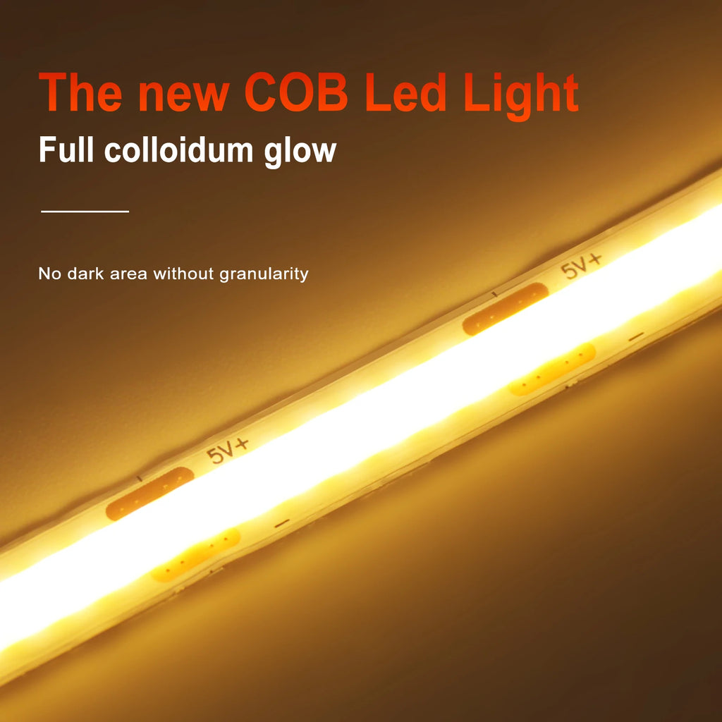 Dimmable COB LED Strip Light 5V USB Flexible LED Tape with ON OFF Switch 320LEDs High Density Linear Lighting with Adhesive Tape