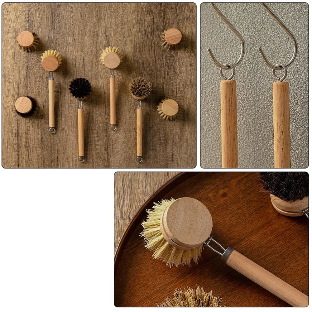 Bamboo Dish Scrub Brush Kitchen Wooden Cleaning Scrubbers Cleaning Brush For Washing Dish Cast Iron Pan Pot Kitchen Tools