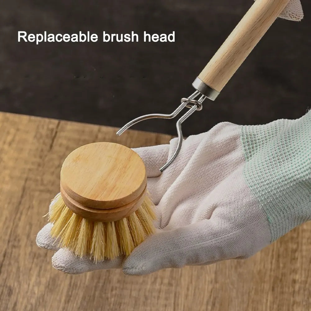 Bamboo Dish Scrub Brush Kitchen Wooden Cleaning Scrubbers Cleaning Brush For Washing Dish Cast Iron Pan Pot Kitchen Tools