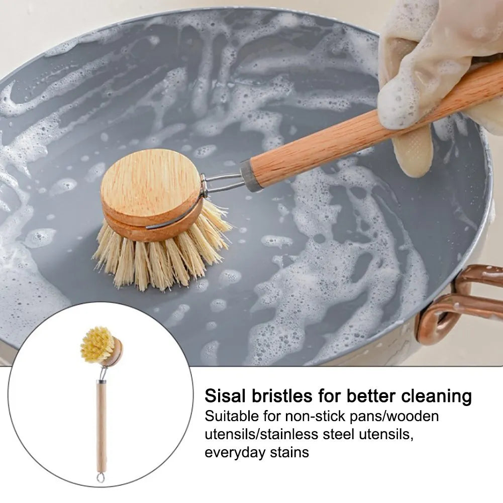 Bamboo Dish Scrub Brush Kitchen Wooden Cleaning Scrubbers Cleaning Brush For Washing Dish Cast Iron Pan Pot Kitchen Tools
