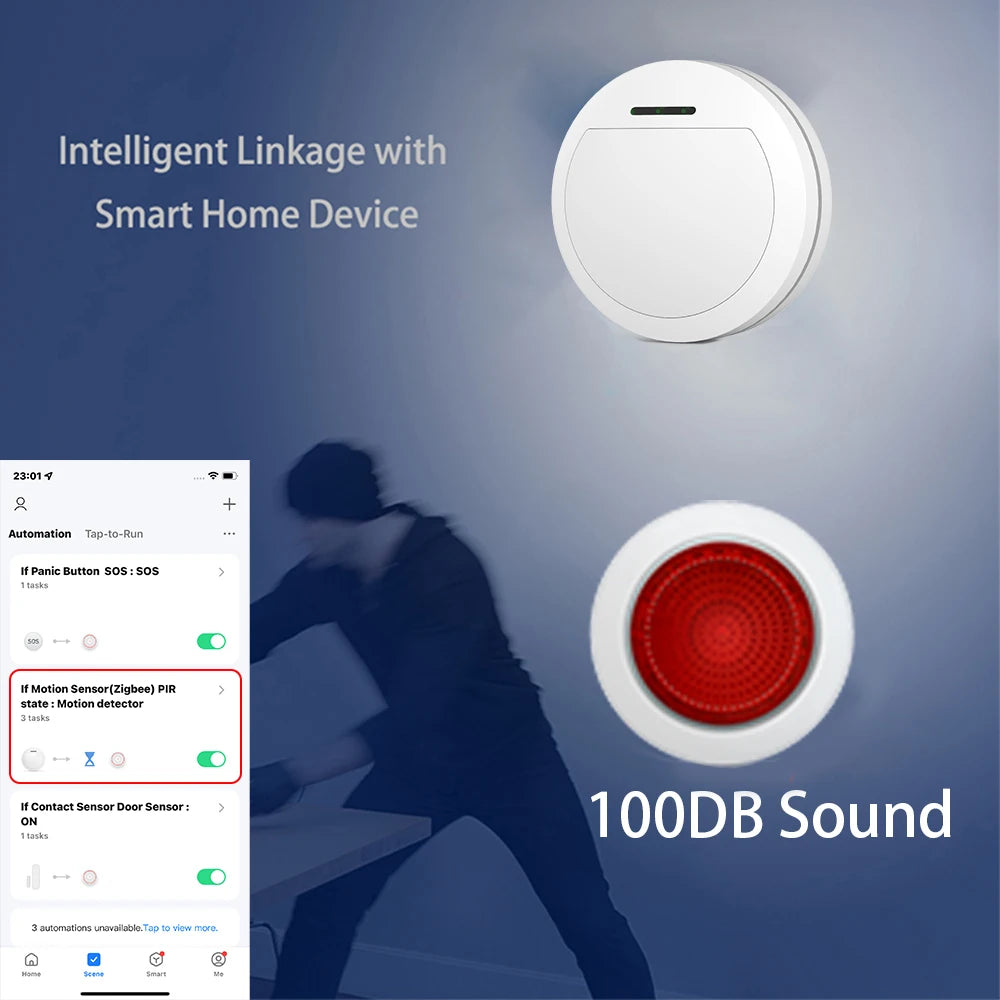 Meian Tuya 100dB Siren Alarm Wireless Sirena Alarma Linkage Security Protection Control Via Smart Life APP ZigBee 3.0 Gateway