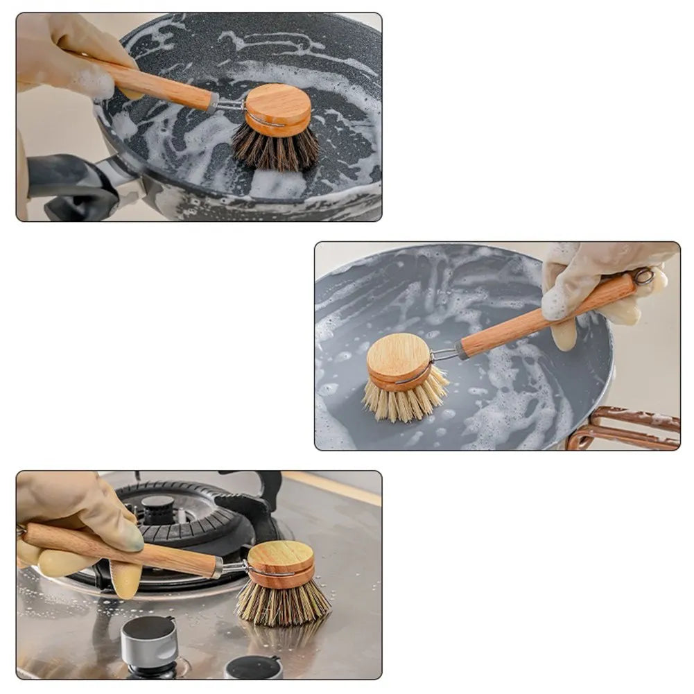 Bamboo Dish Scrub Brush Kitchen Wooden Cleaning Scrubbers Cleaning Brush For Washing Dish Cast Iron Pan Pot Kitchen Tools