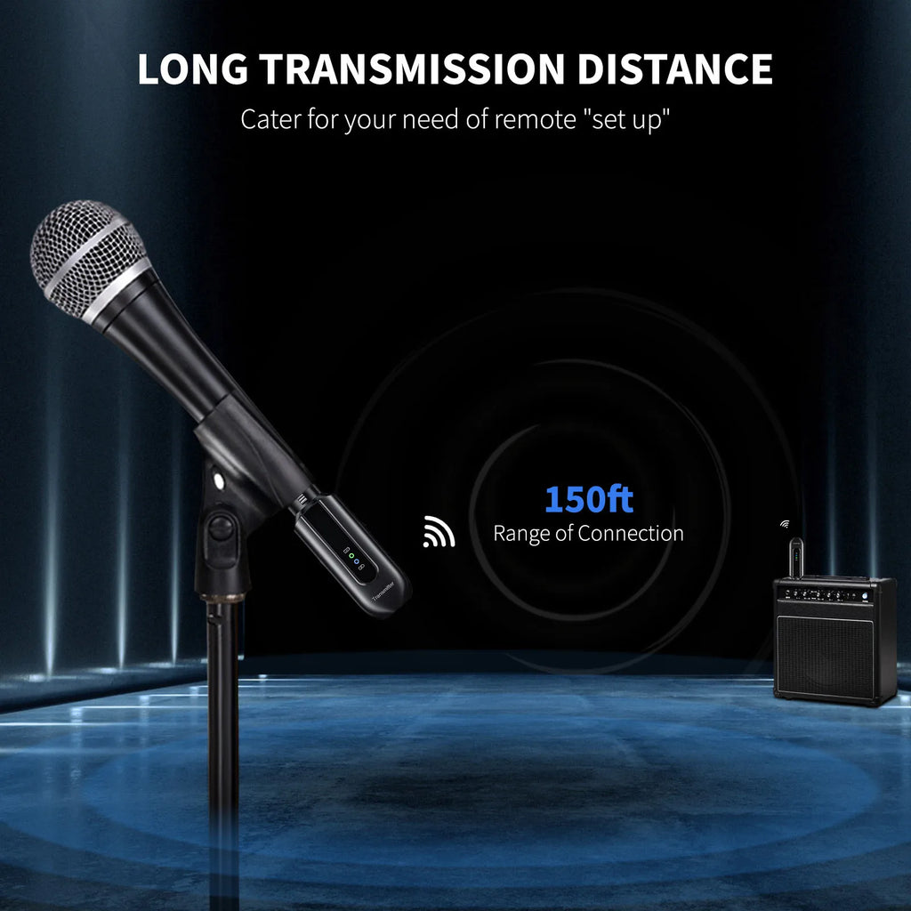 Wireless Microphone Transmitter Receiver 2.4Ghz XLR System Mic Adapter for Audio Mixer Dynamic 48V Phantom Power Condenser