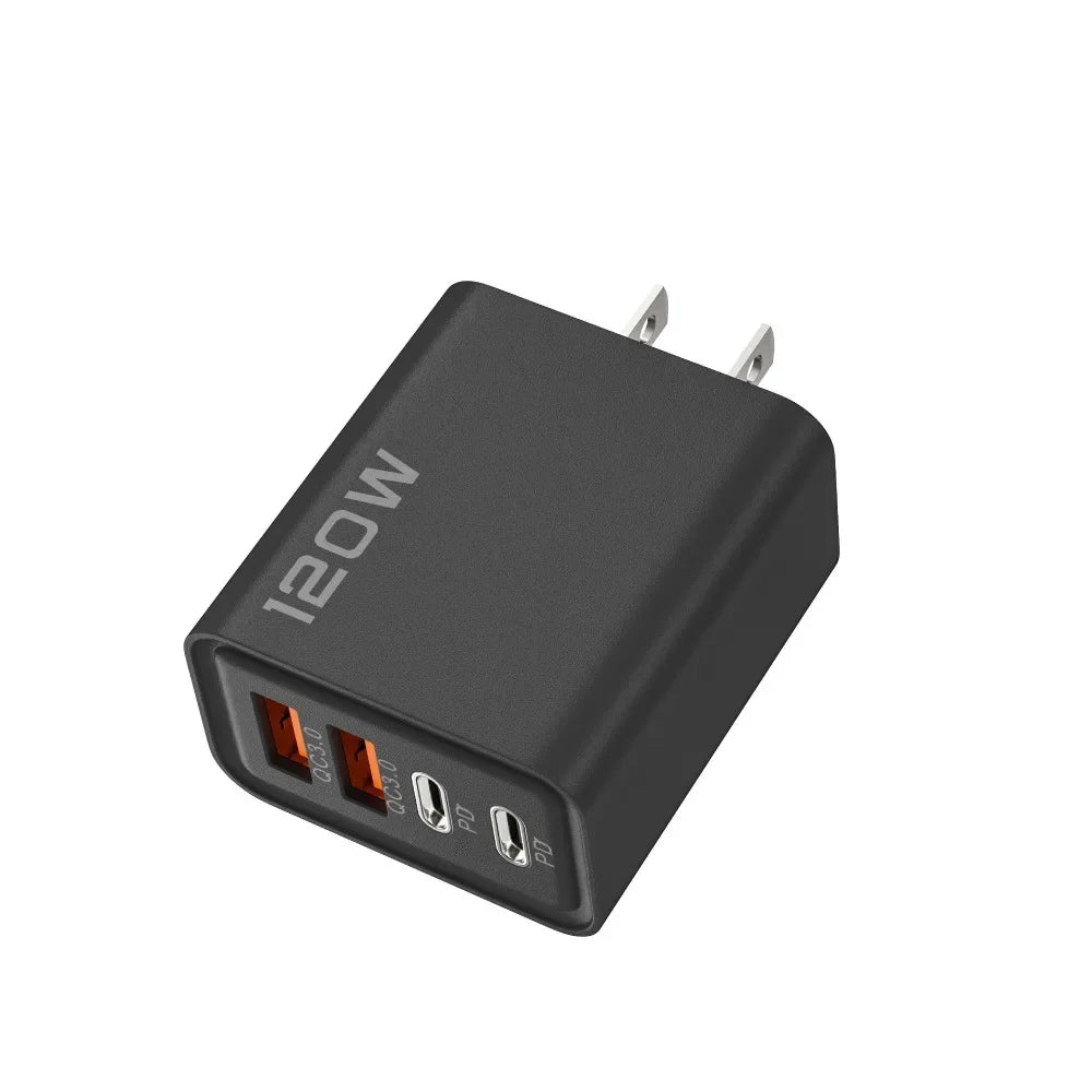 Total 120W Fast Charging Quick Charger PD USB Type-C Wall Adapter for iPhone 16/15/14 Xiaomi Huawei Redmi Oneplus Phone Charger