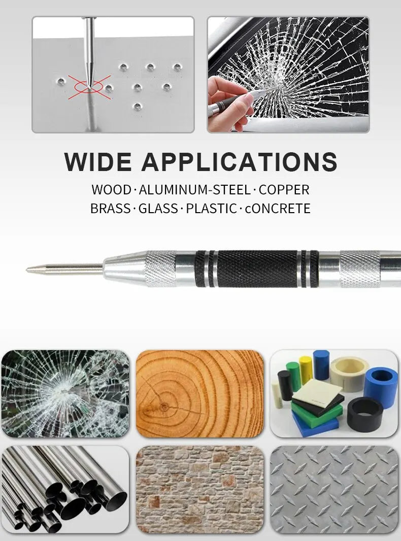 2pc Spring Type Automatic Center Punch Locator Glass Striker Window Breaker Punch Centering Punch Punch Tool