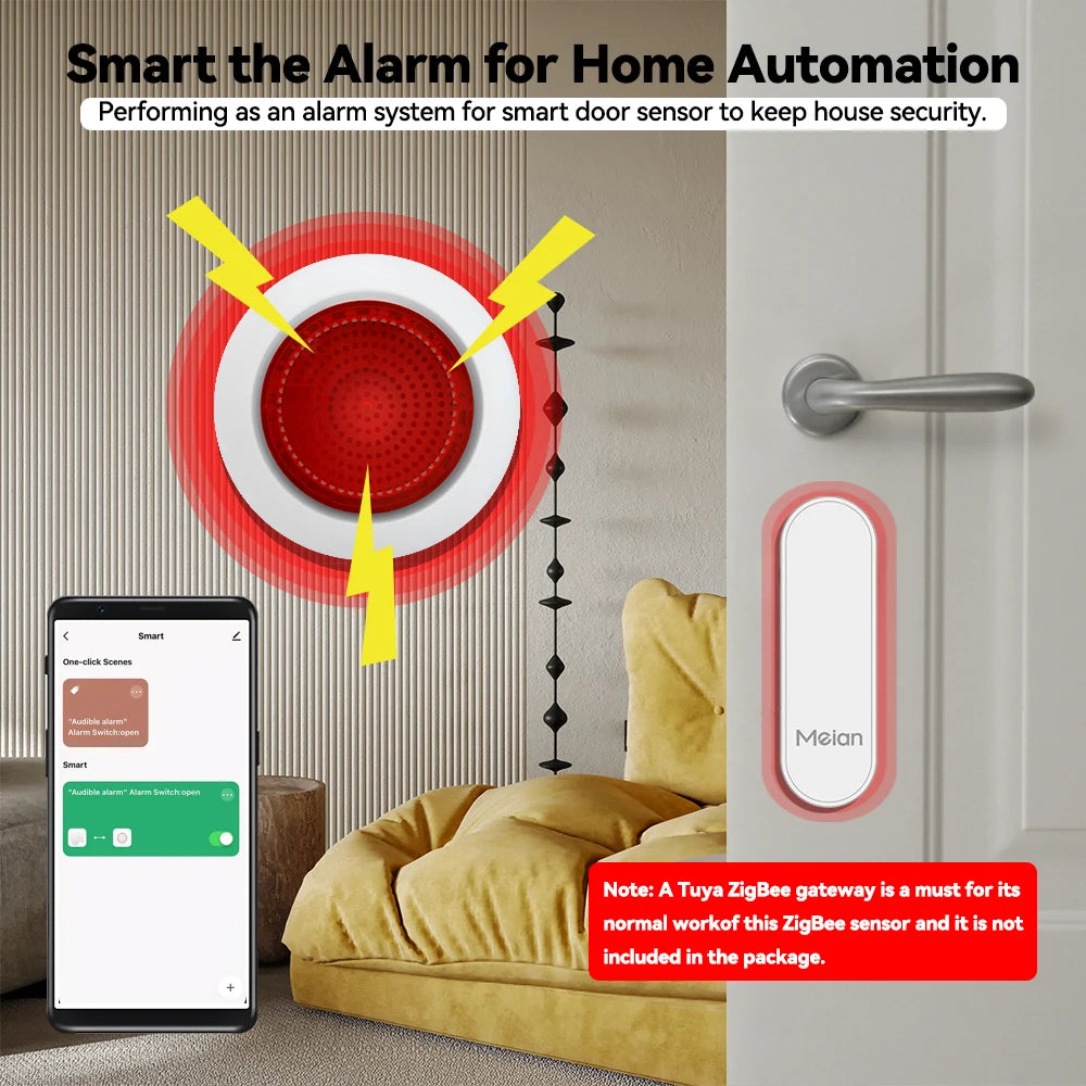 Meian Tuya 100dB Siren Alarm Wireless Sirena Alarma Linkage Security Protection Control Via Smart Life APP ZigBee 3.0 Gateway