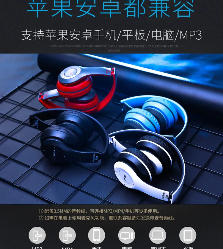 P47 Wireless Bluetooth Headphone With Microphone Foldable Headsets Bass HiFi Sound Music Stereo Earphone For Smartphones TV Game