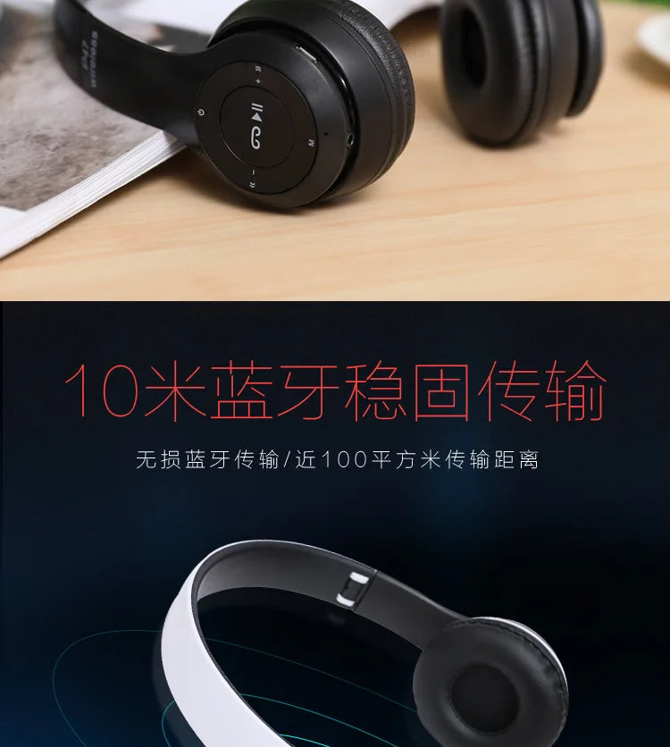 P47 Wireless Bluetooth Headphone With Microphone Foldable Headsets Bass HiFi Sound Music Stereo Earphone For Smartphones TV Game