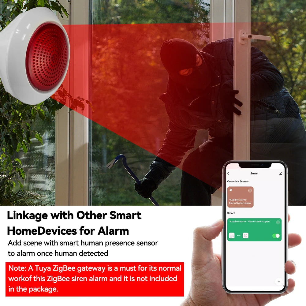Meian Tuya 100dB Siren Alarm Wireless Sirena Alarma Linkage Security Protection Control Via Smart Life APP ZigBee 3.0 Gateway