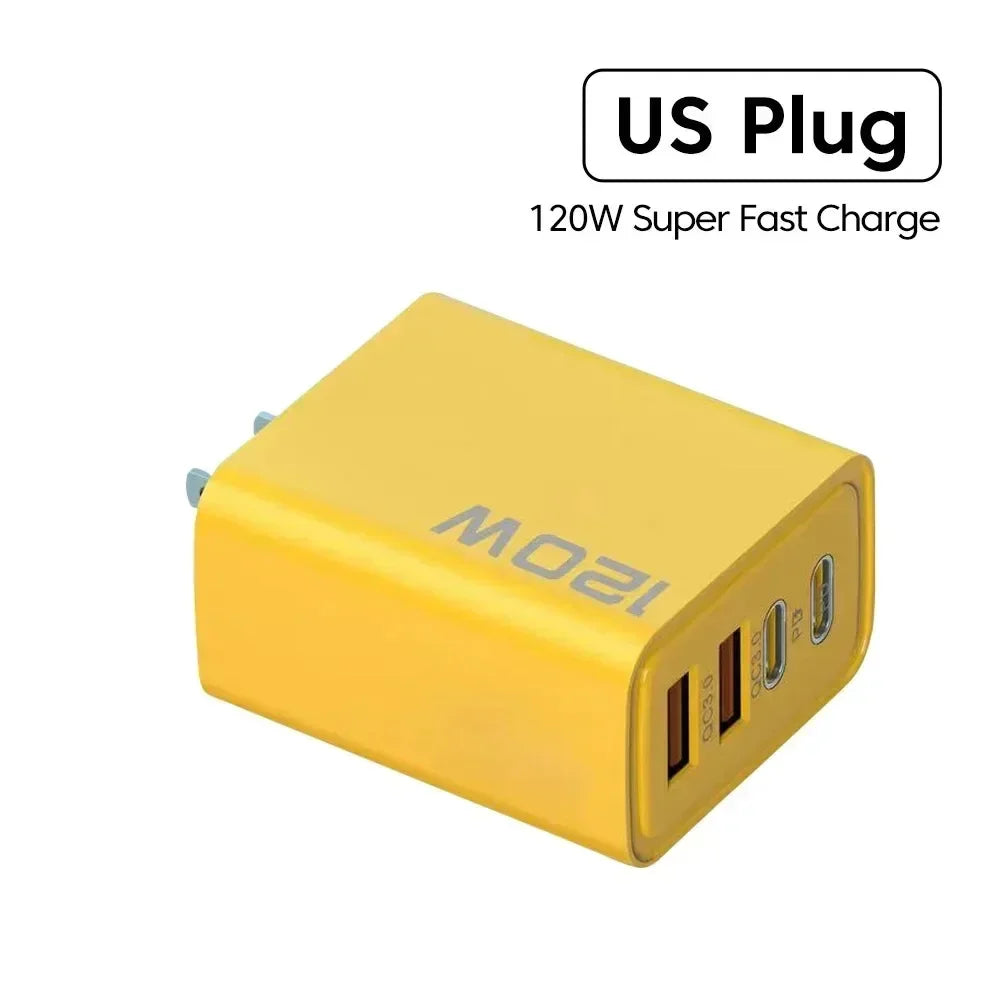 Total 120W Fast Charging Quick Charger PD USB Type-C Wall Adapter for iPhone 16/15/14 Xiaomi Huawei Redmi Oneplus Phone Charger