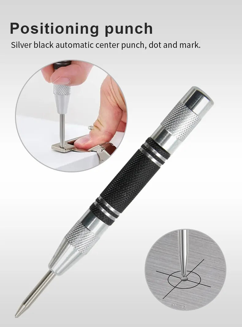 2pc Spring Type Automatic Center Punch Locator Glass Striker Window Breaker Punch Centering Punch Punch Tool