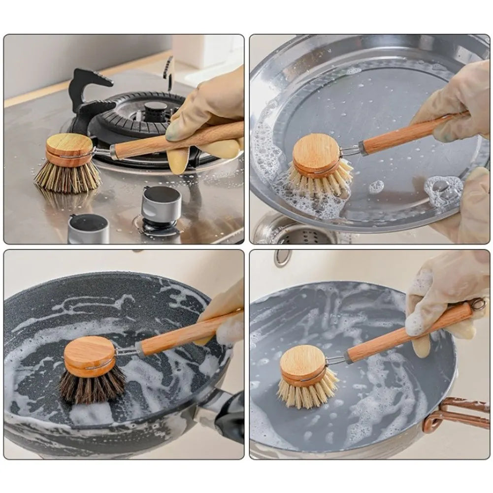 Bamboo Dish Scrub Brush Kitchen Wooden Cleaning Scrubbers Cleaning Brush For Washing Dish Cast Iron Pan Pot Kitchen Tools