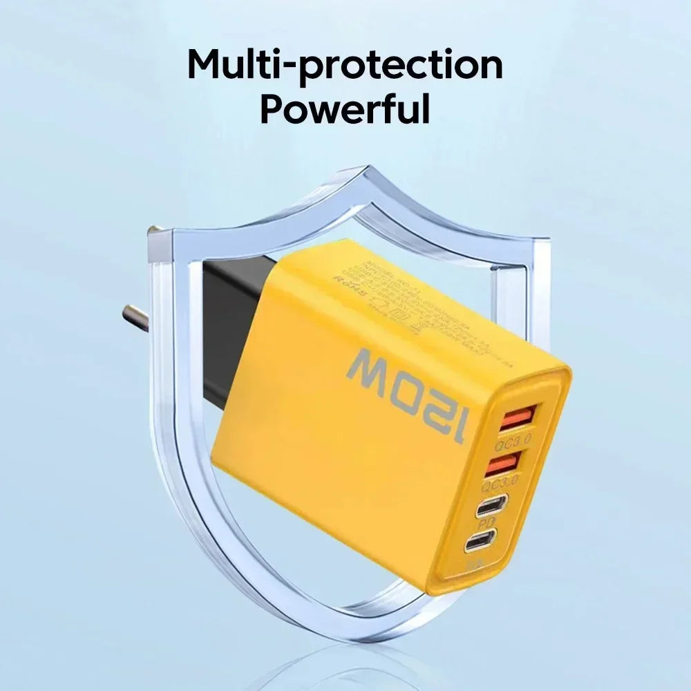 Total 120W Fast Charging Quick Charger PD USB Type-C Wall Adapter for iPhone 16/15/14 Xiaomi Huawei Redmi Oneplus Phone Charger