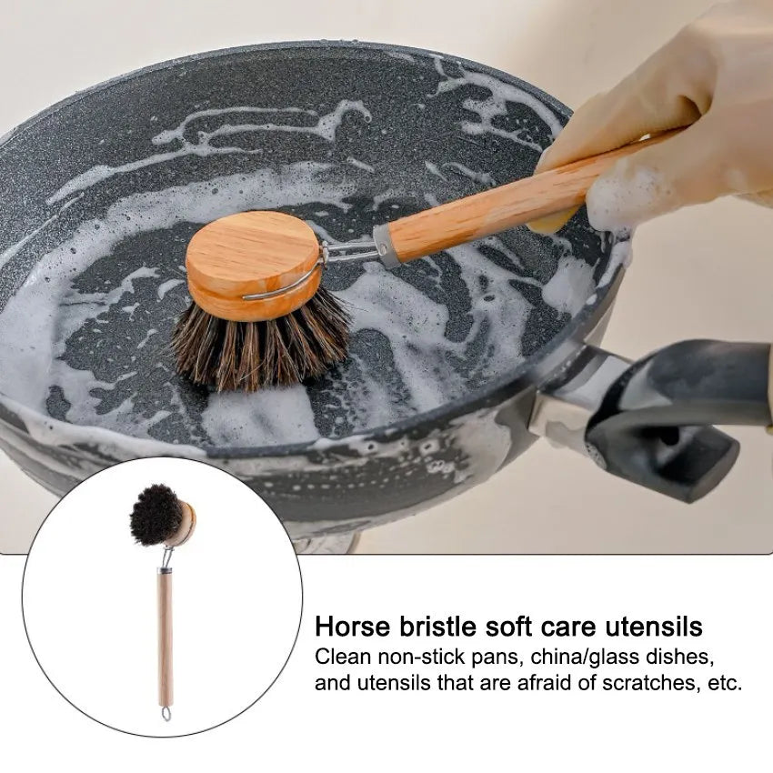 Bamboo Dish Scrub Brush Kitchen Wooden Cleaning Scrubbers Cleaning Brush For Washing Dish Cast Iron Pan Pot Kitchen Tools
