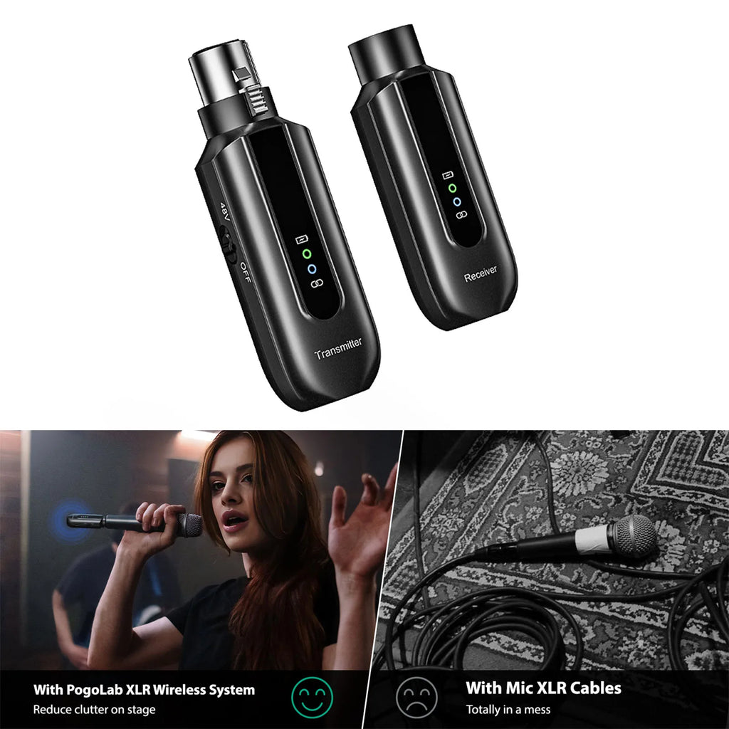 Wireless Microphone Transmitter Receiver 2.4Ghz XLR System Mic Adapter for Audio Mixer Dynamic 48V Phantom Power Condenser