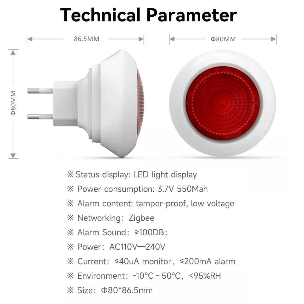 Meian Tuya 100dB Siren Alarm Wireless Sirena Alarma Linkage Security Protection Control Via Smart Life APP ZigBee 3.0 Gateway