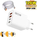 Total 120W Fast Charging Quick Charger PD USB Type-C Wall Adapter for iPhone 16/15/14 Xiaomi Huawei Redmi Oneplus Phone Charger