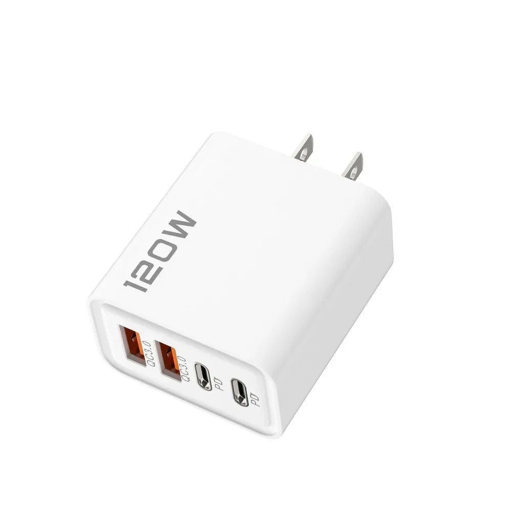 Total 120W Fast Charging Quick Charger PD USB Type-C Wall Adapter for iPhone 16/15/14 Xiaomi Huawei Redmi Oneplus Phone Charger